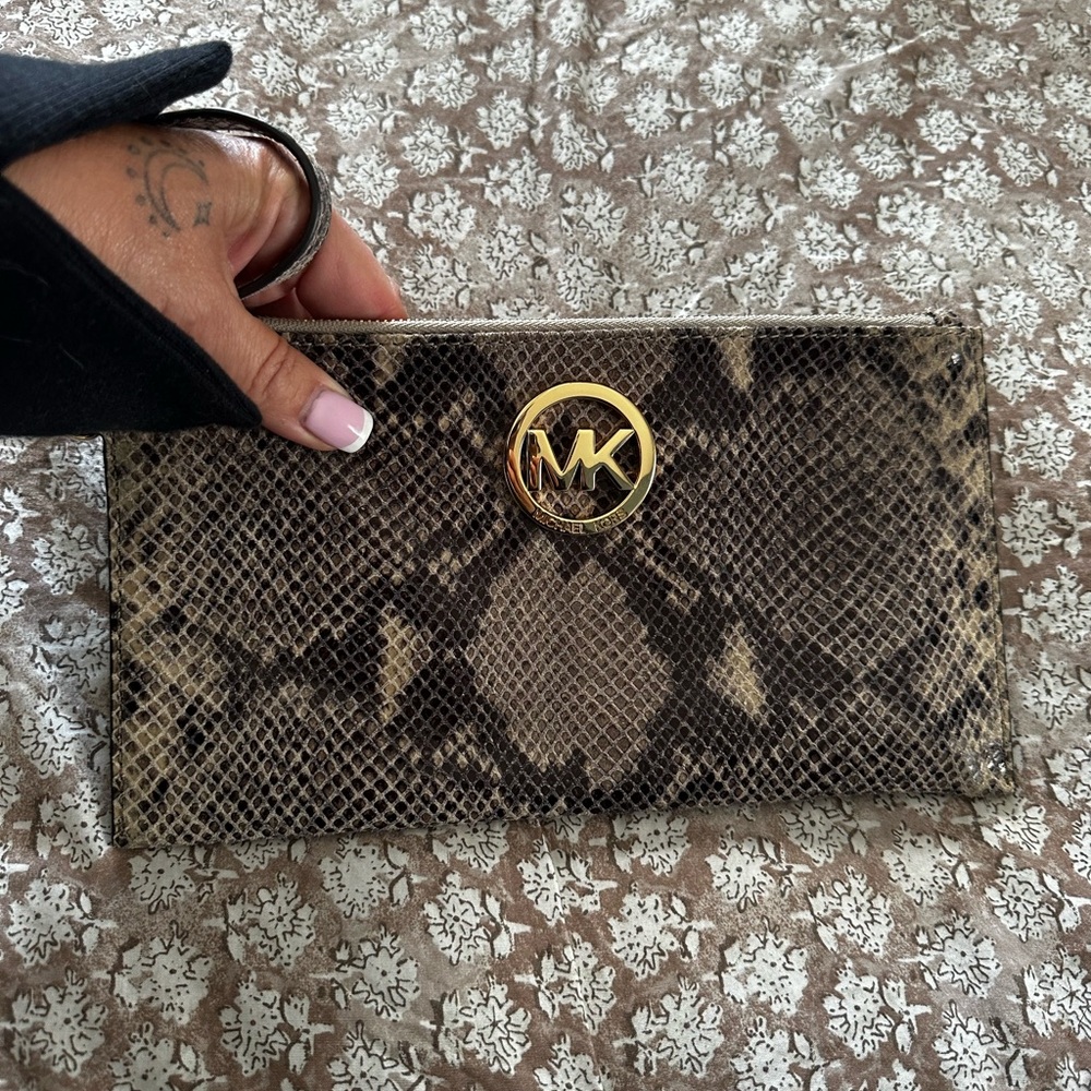 Michael Kors Leather Snakeskin Wristlet